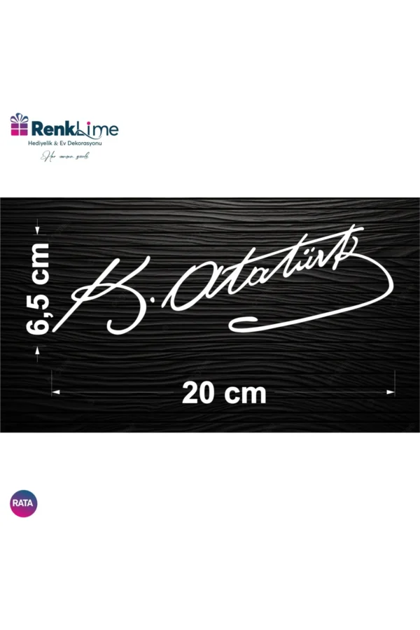 Mustafa Kemal Atatürk - Beyaz Folyo Kesim - 20 Cm İmza Sticker Araba, Motor Cam Araç Etiket